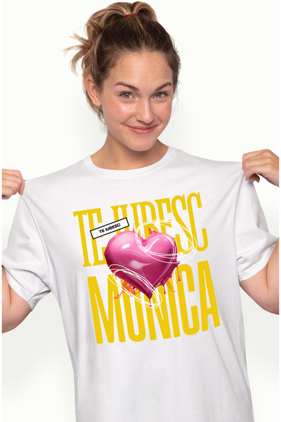 StoryGift Romania Tricou Femei Te Iubesc Monica, Dragoste, Inima, Iubire, Sfa...