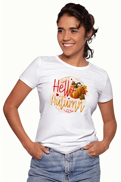 StoryGift Romania Tricou Femei Cu Mesajul "hello, Autumn", Toamna, Ilustratie...