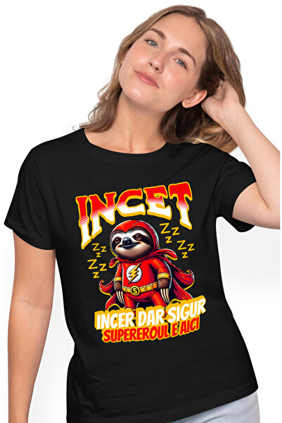 StoryGift Romania Tricou Femei Super Erou - Incet Dar Sigur, Cu Imprimeu Pe F...