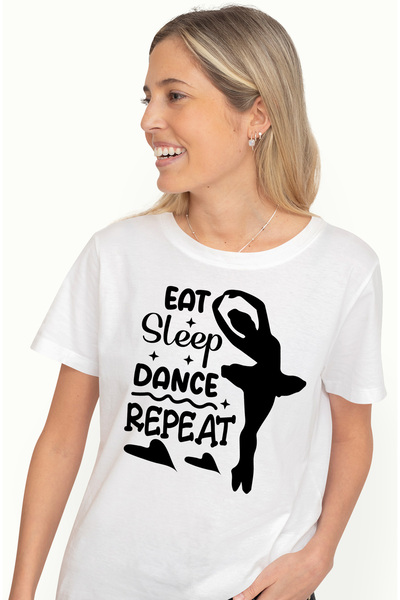 StoryGift Romania Tricou Femei Cu Inimioare Si Mesajul "eat Sleep, Dance, Rep...