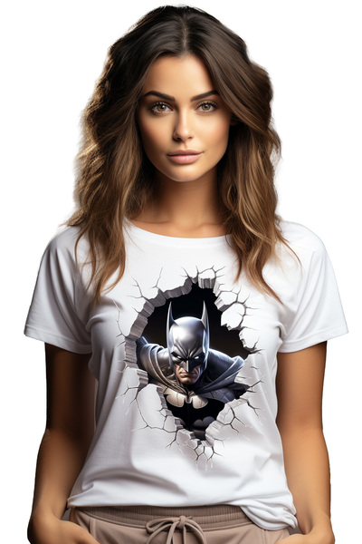 StoryGift Romania Tricou Femei Cu Super Erou Bat Man Iesind Dintr-un Perete S...