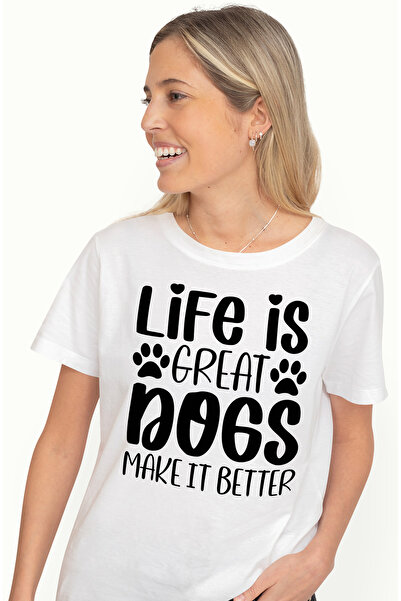 StoryGift Romania Tricou Femei Cu Textul "life Is Great, Dogs Make It Better"...