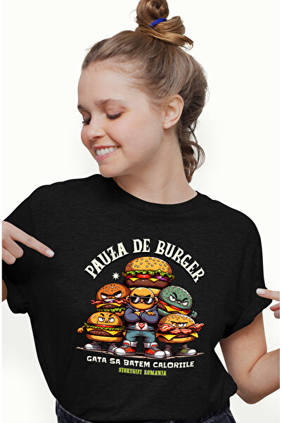 StoryGift Romania Tricou Femei Pauza De Burger, Lupta Cu Caloriile Cu Imprime...