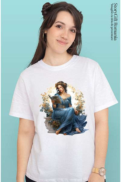 StoryGift Romania Tricou Femei Cu O Femeie Frumusica, Ilustratie, Tine O Carte Deschisa, Lectura, Wht_l
