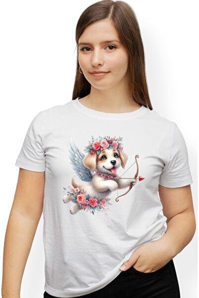 StoryGift Romania Tricou Femei Cu Un Catelus Cupidon, Ilustratie, Trage Cu Ar...
