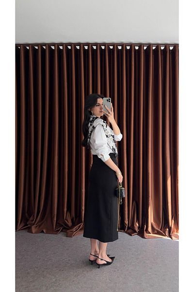 HAZELANNA Asymmetrical Black Pencil Skirt