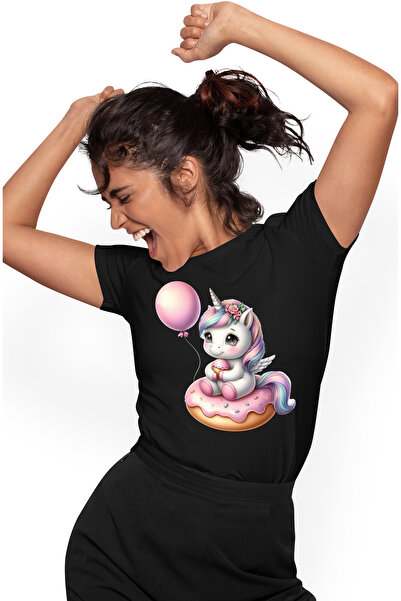 StoryGift Romania Tricou Femei Cu Un Unicorn Micut Care Sta Pe O Gogoasa, Ilu...