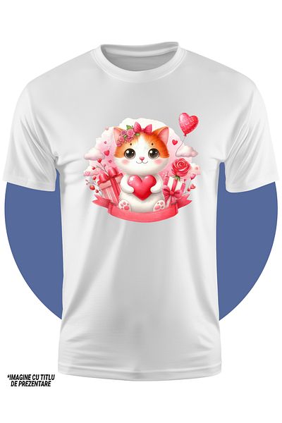 StoryGift Romania Tricou Copii Cu O Pisicuta Dragalasa Care Tine In Brate O Inimioara, Ilustratie, Iubire, D