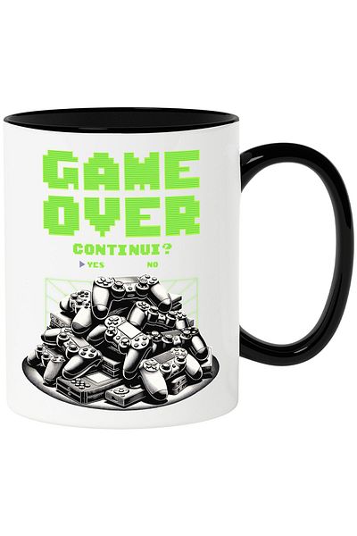 StoryGift Romania Mug with Mountain Video Game Controllers Text Game Over Continuous Digital World, Ceramic, With Black Handle