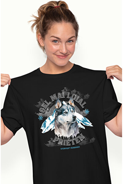 StoryGift Romania Tricou Femei Caine Husky, Text Cel Mai Loial Prieten Cu Imp...
