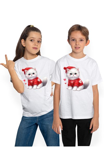 StoryGift Romania Tricou Copii Cu O Pisicuta Imbujorata, Ilustratie, Caciula Rosie, Bluza, Frig, Iarna, Inim
