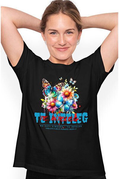 StoryGift Romania Tricou Femei Nu Esti Singura - Te Inteleg, Fluturi, Speranta, Cu Imprimeu Pe Fa Blk_m