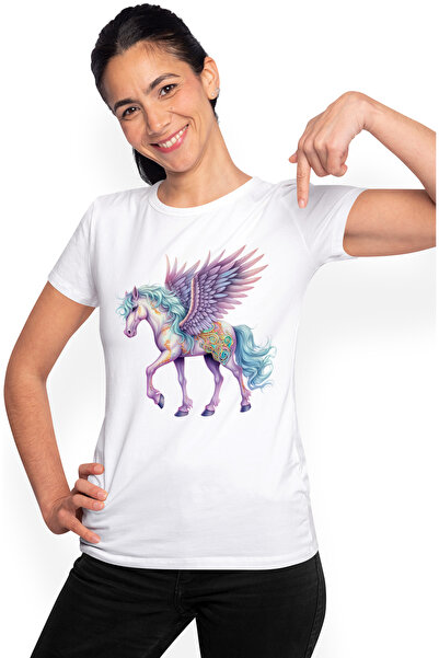 StoryGift Romania Tricou Femei Cu Un Cal Roz Cu Aripi, Ilustratie, Simboluri Pe Piele, Putin Trist Wht_l