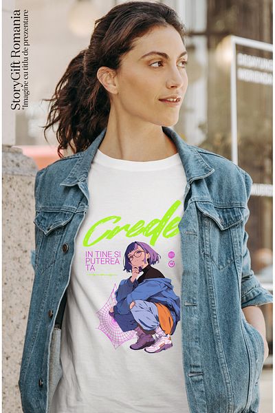 StoryGift Romania Tricou Femei Fata Stil Anime Mesaj Motivational Crede In Tine Si Puterea Ta Cu I Wht_l