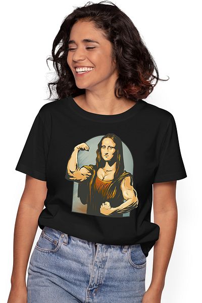 StoryGift Romania Women's Personalized T-Shirt Monalisa, Bodybuilder, Reinterpreted Leonardo da Vinci BLK_S,STG30717