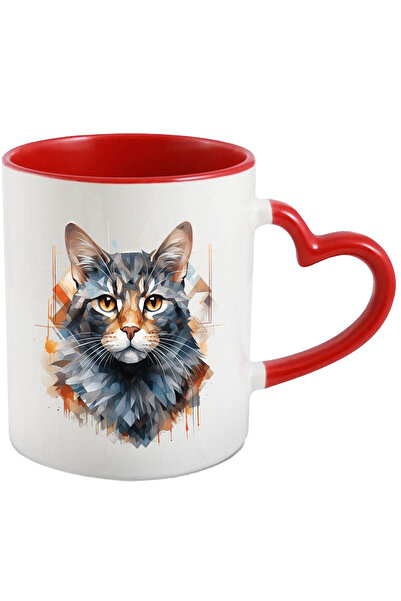 StoryGift Romania Cana Cu Cap De Pisica, Mosaic, Geometric, Dungi, Triunghi, ...