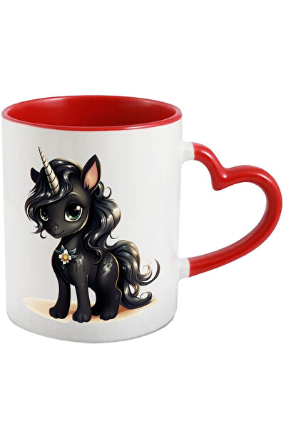 StoryGift Romania Cana Cu Un Unicorn Negru, Floare, Basm, Ilustratie, Par Lun...