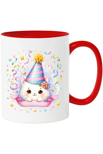 StoryGift Romania Mug with a cheerful kitty | illustration | "Happy birthday"...