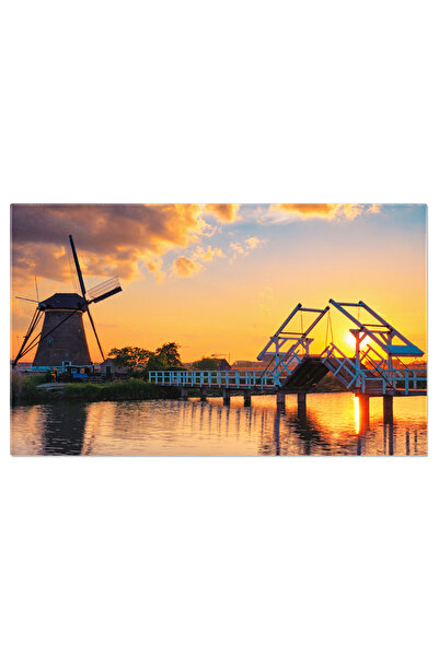 StoryGift Romania Tablou Canvas Peisaj De Seara Cu Moara De Vant Olandeza