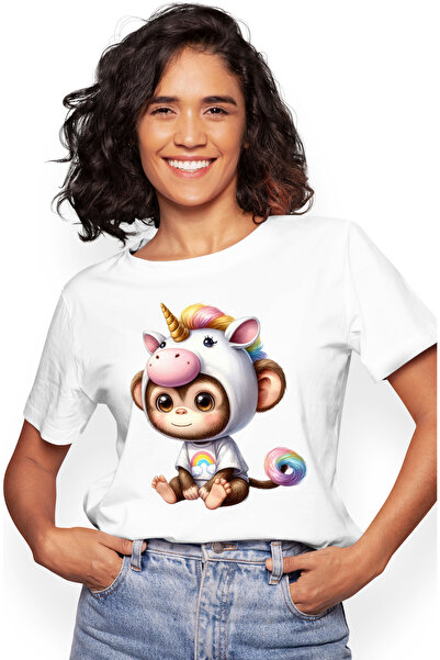 StoryGift Romania Tricou Femei Cu O Maimutica Costumata In Unicorn, Ilustrati...