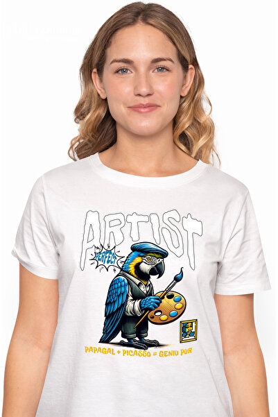StoryGift Romania Tricou Femei Papagal Artist Pictor Geniu, Arta, Animal Vorbitor Cu Imprimeu Pe F Wht_l
