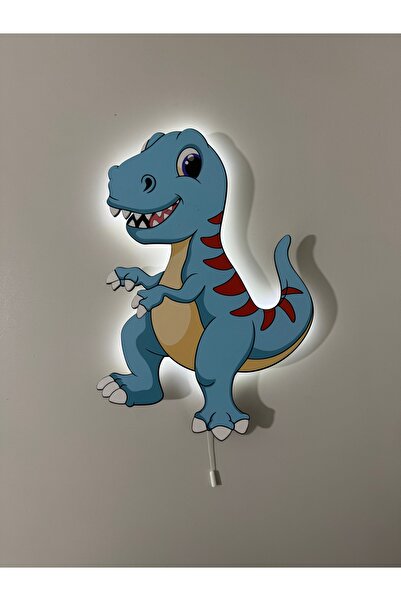 UViolets Dekoratif Ahşap Baskılı Dinazor Figürü Çocuk Odası Gece Lambası 26*36