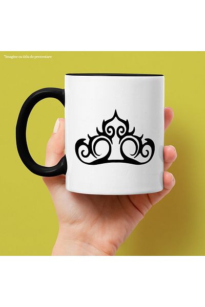StoryGift Romania Mug with a crown - for a queen with Black Handle, With Black Handle STG ,STG ,STG