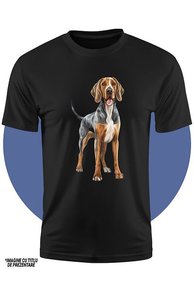 StoryGift Romania Tricou Copii Cu Un Caine Jucaus, Ilustratie, Negru, Maro, Limba Scoasa, Protectie, Siguran