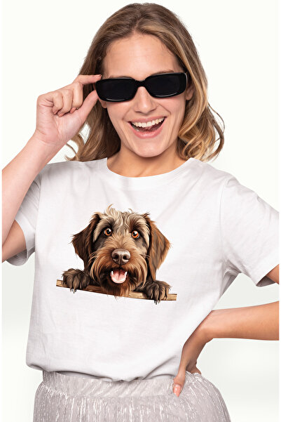 StoryGift Romania Tricou Femei Cu Un Caine Blanos Care Se Uita Curios Peste G...