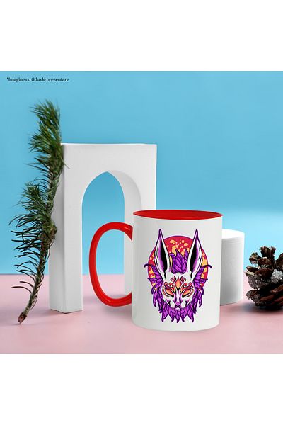 StoryGift Romania Mug With Mask, Rabbit, Leaves, Circle, Spots, Fantasy, Fire, Multicolor 330 ml, Wax, With ,STG