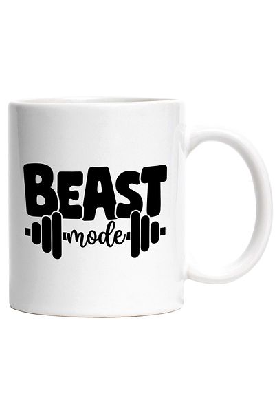 StoryGift Romania Mug with dumbbell and text in English "Beast mode" - beast mode training with , With White Handle