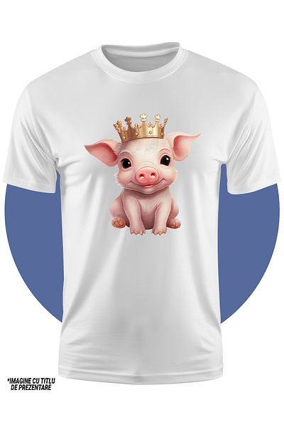 StoryGift Romania Tricou Copii Cu Un Purcelus Care Poarta O Coroana Regala, Ilustratie, Vesel, Nobilime, De