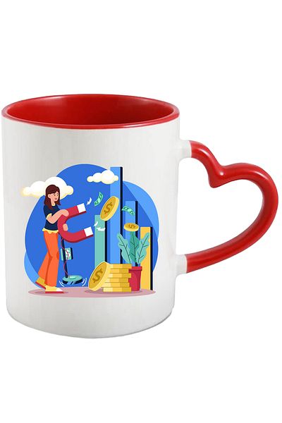 StoryGift Romania Cana Cu Magnet, Cer, Bani, Monede, Metal, Multicolor 330 Ml, Ceramica Cu Maner I, Cu Maner Inim Stg