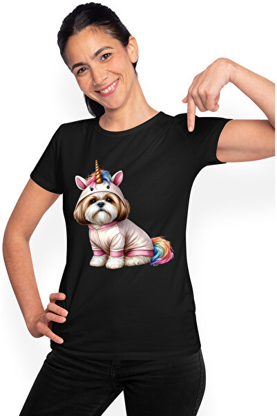 StoryGift Romania Tricou Femei Cu Un Catel Blanos In Costum De Unicorn, Ilust...