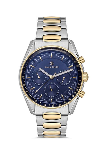 DAVID GUNER Multifunctional Men's Wristwatch with Navy Blue Dial and Yellow Silver Coating - Dg-8670Ga-D3