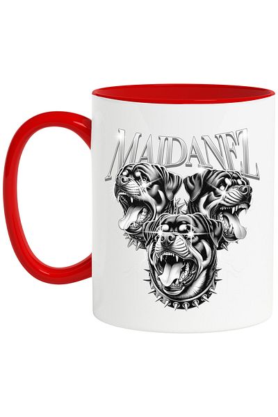 StoryGift Romania Cana Cu Caini Furiosi Cu Colti Si Ochii Stralucitori, Text Maidanez, Ceramica, 3, Cu Maner Rosu Stg