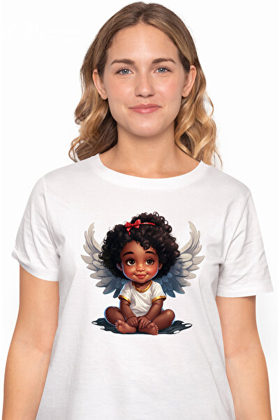 StoryGift Romania Tricou Femei Cu O Fetita De Culoare, Ilustratie, Aripi De I...