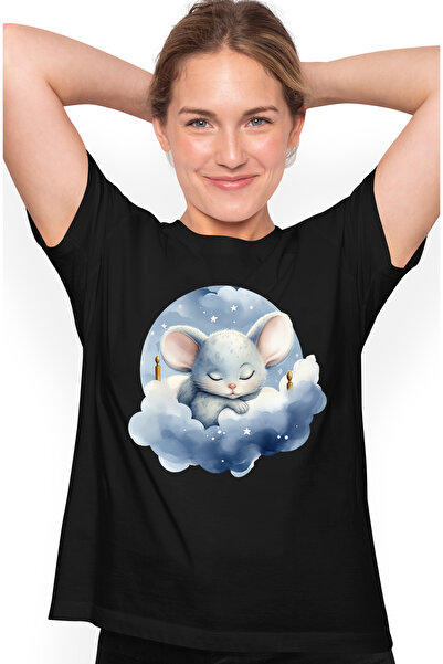 StoryGift Romania Tricou Femei Cu Un Soricel Care Doarme, Somn Adanc, Ilustra...