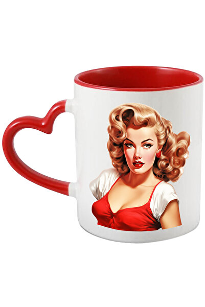 StoryGift Romania Cana Cu O Femeie Frumoasa Blonda, Ilustratie, Stil Retro, V...