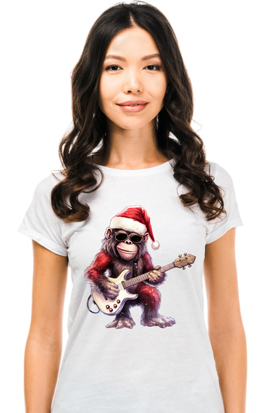 StoryGift Romania Tricou Femei Cu Un Cimpanzeu Care Canta La Chitara, Ilustra...