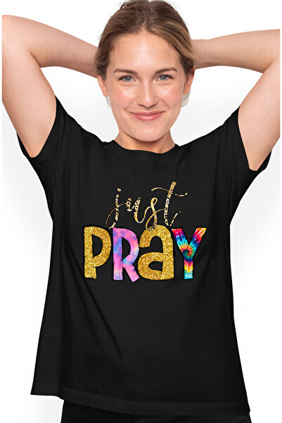 StoryGift Romania Tricou Femei Cu Mesajul "just Pray", Religie, Ilustratie, C...
