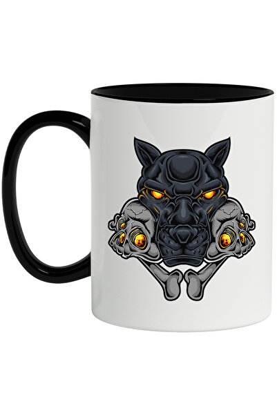 StoryGift Romania Cana Cu Cap De Pantera, Cranii, Oase, Fisura, Animal, Multicolor 330 Ml, Ceramic, Cu Maner Negru