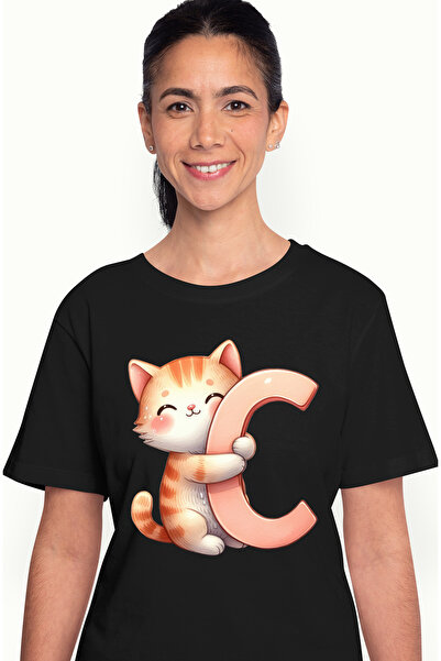 StoryGift Romania Tricou Femei Cu O Pisicuta Cu Litera "c", Ilustratie, Pentr...