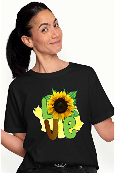 StoryGift Romania Tricou Femei Cu Mesajul "love", Ilustratie, Plante, Floare,...