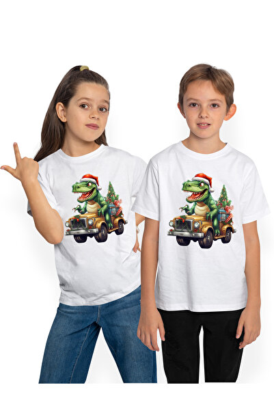 StoryGift Romania Tricou Copii Cu Un Dinozaur Verde Care Conduce O Masina, Ilustratie, Cadouri, Brad De Crac