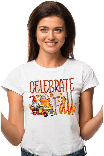 StoryGift Romania Tricou Femei cu mesajul "Celebrate Fall", toamna, ilustrati...