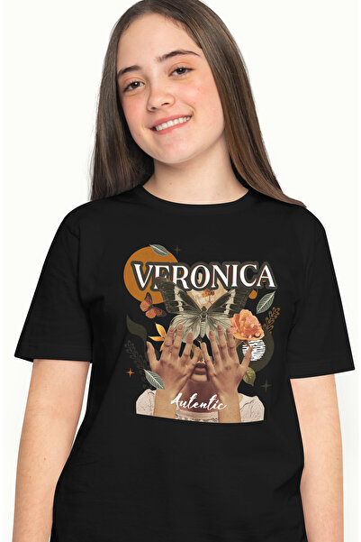 StoryGift Romania Tricou Femei Cu Numele Veronica, Colaj Fata, Fluture, Flori...