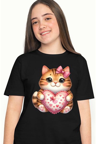 StoryGift Romania Women's T-shirt with a kitten with orange fur, black stripes, illustration, size BLK_L, STG62246