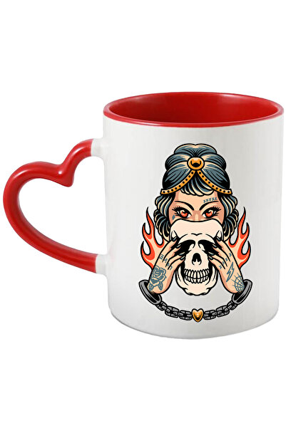 StoryGift Romania Cana Cu Craniu, Flacari, Catuse, Inima, Femeie, Gotic, Vamp...