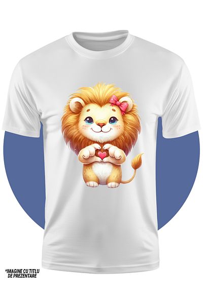 StoryGift Romania Tricou Copii Cu Un Pui De Leu Care Face Un Semn In Forma De Inima, Ilustratie, Ochi Albast
